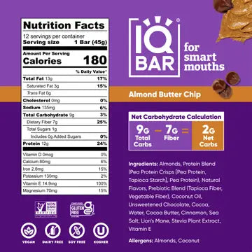 IQBAR Almond Butter Chip Keto Protein Bar