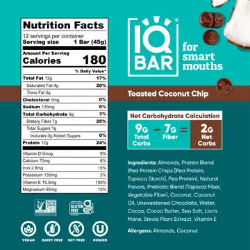 IQBAR Toasted Coconut Chip Keto Protein Bar